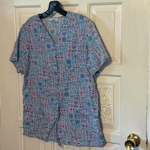 SB Fashion Scrubs Love Care Breast Cancer Medical Snap Down Jacket  Medium